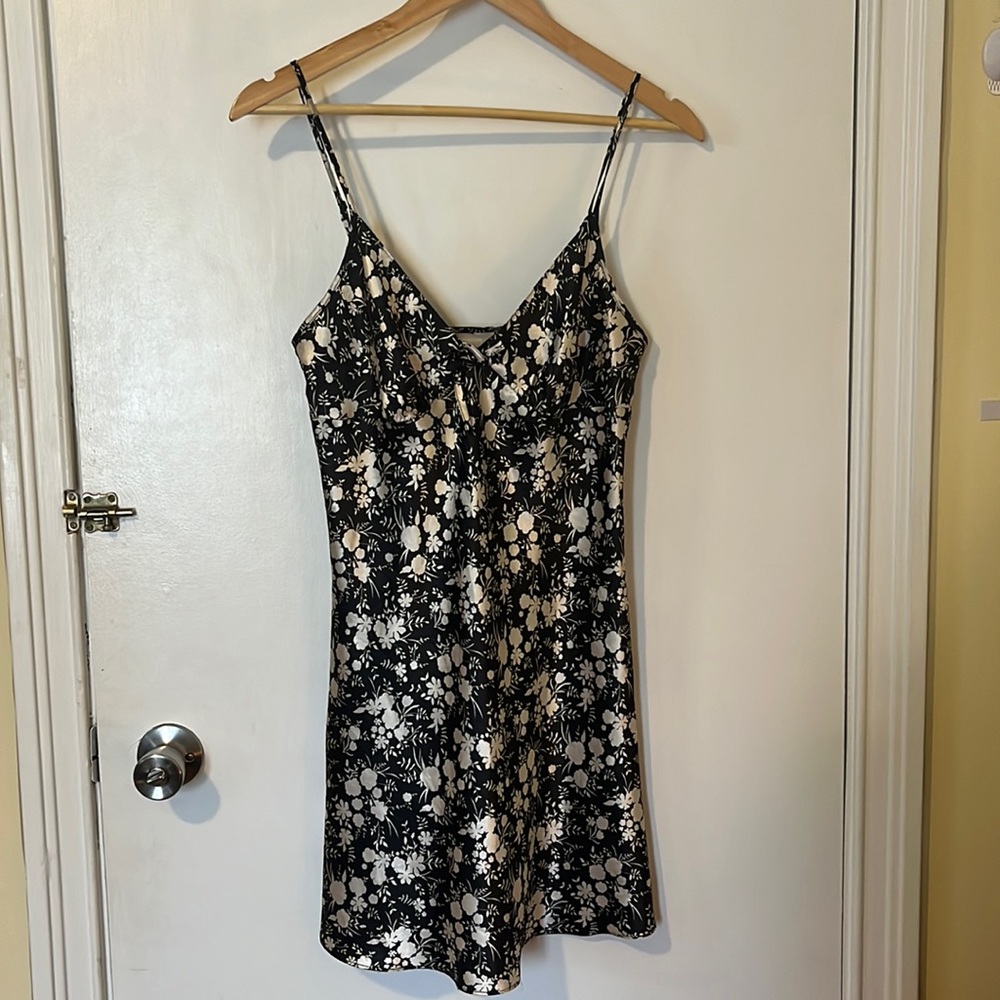 Silk black and white floral dress
